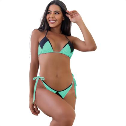 Imagem de Biquíni Cortininha Semi Fio Dental Bojo Feminino Neon Praia Asa Delta Duplo Fixo Top Verão Tendência Lançamento