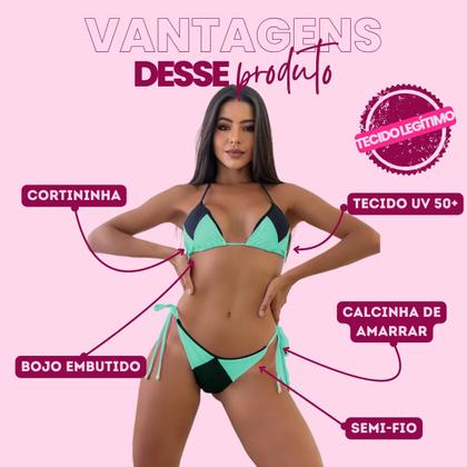 Imagem de Biquíni Cortininha Semi Fio Dental Bojo Feminino Neon Praia Asa Delta Duplo Fixo Top Verão Tendência Lançamento