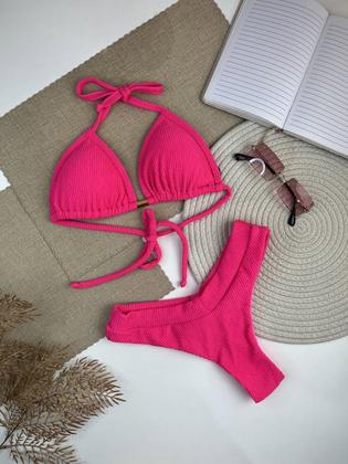 Imagem de Biquíni Cortininha Texturizado Pink Neon Ralu Modas Ref.31662