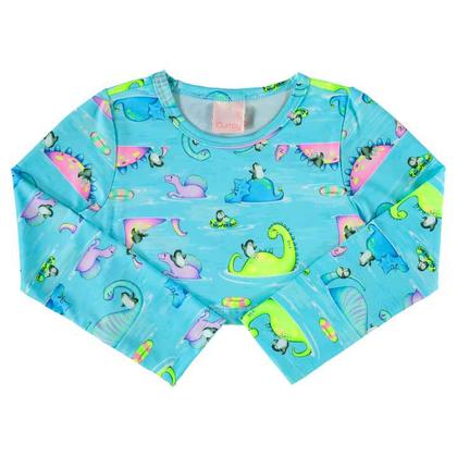 Imagem de Biquíni Cropped Infantil com Proteção UV Azul Dinossauro Quimby