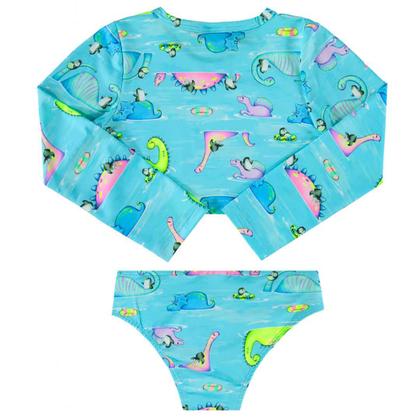 Imagem de Biquíni Cropped Infantil com Proteção UV Azul Dinossauro Quimby