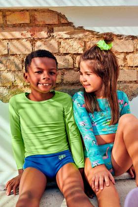 Imagem de Biquíni Cropped Infantil com Proteção UV Azul Dinossauro Quimby