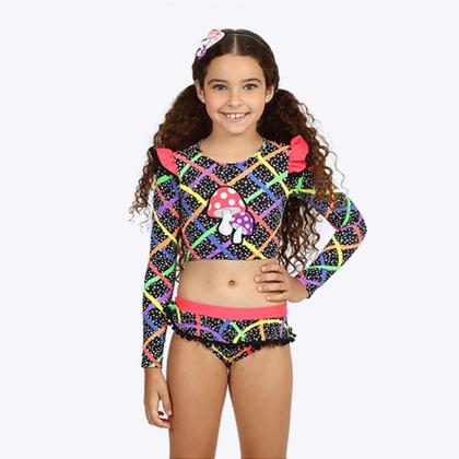 Imagem de Biquíni Cropped Manga Longa e Calcinha Cogumelo Infantil Menina Moda Praia Siri Kids 39113