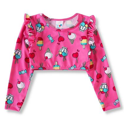 Imagem de BIquíni cropped manga longa rosa docinhos Tip Top UV50+