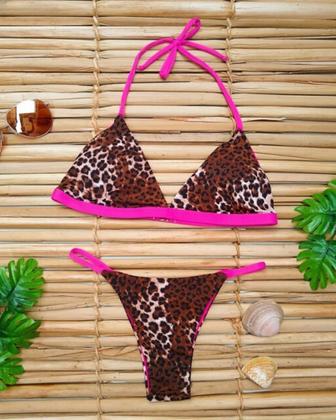 Imagem de Biquíni de Fita Bronzeamento Marquinha Perfeita Ribbon Onça Pink Neon