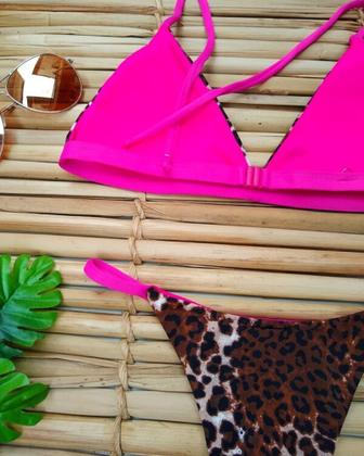 Imagem de Biquíni de Fita Bronzeamento Marquinha Perfeita Ribbon Onça Pink Neon