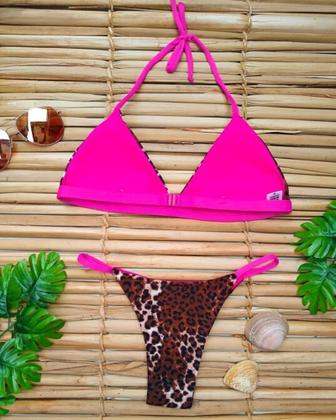 Imagem de Biquíni de Fita Bronzeamento Marquinha Perfeita Ribbon Onça Pink Neon