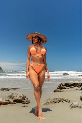 Imagem de Biquíni de marquinha Fina Moda Praia GISELE feminina lançamento Fio dental Top Cortininha com bojo