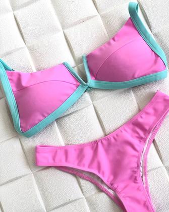 Imagem de Biquíni Decote Aro em V Com Bojo Lisos Calcinha Semi Fio