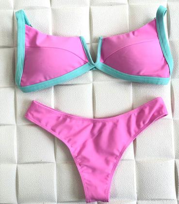 Imagem de Biquíni Decote Aro em V Com Bojo Lisos Calcinha Semi Fio