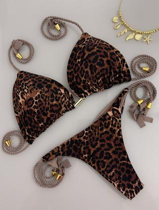 Imagem de Biquíni DS Cortininha Empina Bumbum Calcinha Dupla Face Onça