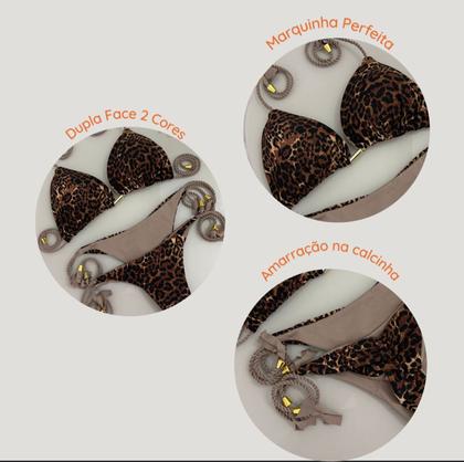 Imagem de Biquíni DS Cortininha Empina Bumbum Calcinha Dupla Face Onça