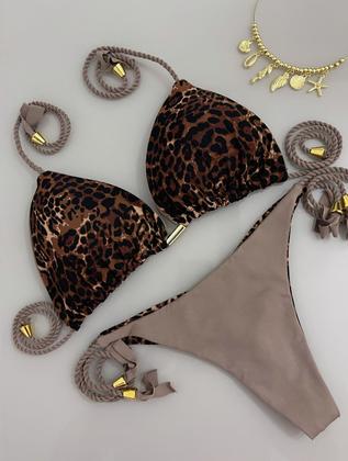 Imagem de Biquíni DS Cortininha Empina Bumbum Calcinha Dupla Face Onça