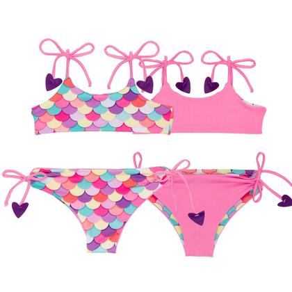 Imagem de Biquíni Dupla Face + Saída De Praia Kimono Tule Menina