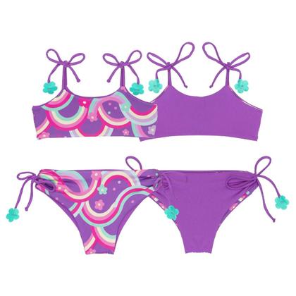 Imagem de Biquíni Dupla Face + Saída De Praia Kimono Tule Menina