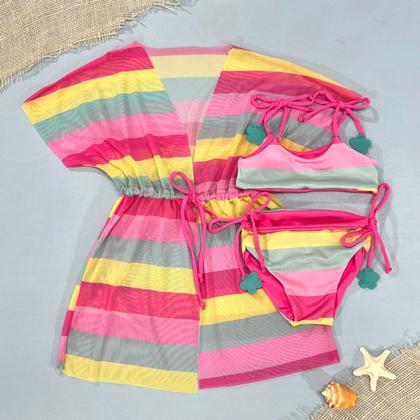 Imagem de Biquíni Dupla Face + Vestido Saída De Praia Menina Infantil