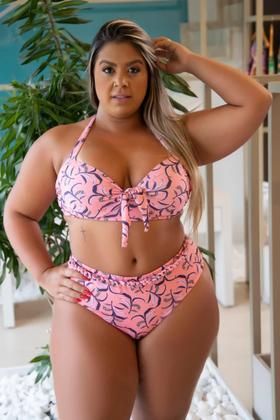 Imagem de Biquíni estampado com bojo fixo alças largas e base reforçada calcinha com detalhes em trança