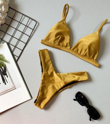 Imagem de Biquíni Feminino Aviador Com Bojo Liso Com Calcinha Asa Delta