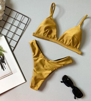 Imagem de Biquíni Feminino Aviador Com Bojo Liso Com Calcinha Asa Delta