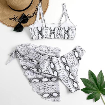 Imagem de Biquíni feminino com estampa tie-dye de chiffon cruzado de três peças sexy split