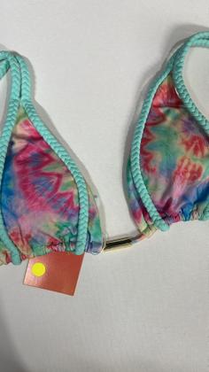 Imagem de Biquini feminino conjunto cortininha com tranças estampa tyedie calcinha fio duplo peça unica 