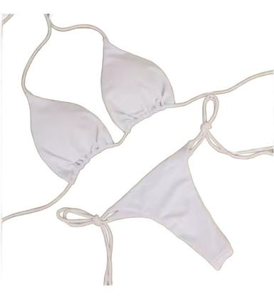 Imagem de Biquíni Feminino Cortininha Calcinha Fio Dental Lateral De Amarrar Praia Marquinha Bronze Verão