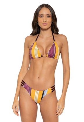 Imagem de Biquíni Feminino Cortininha Com Bojo Dupla Face com Calcinha Fio e Dental e 3 Tiras Laterais
