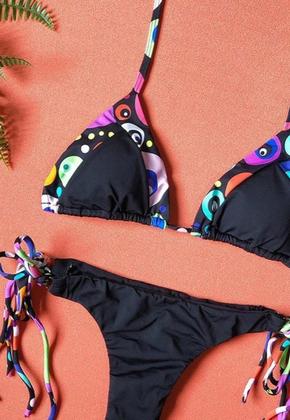 Imagem de Biquíni Feminino Cortininha Com Bojo e Calcinha Amarração Lateral e Fio Duplo