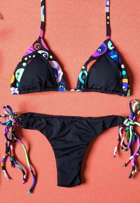 Imagem de Biquíni Feminino Cortininha Com Bojo e Calcinha Amarração Lateral e Fio Duplo