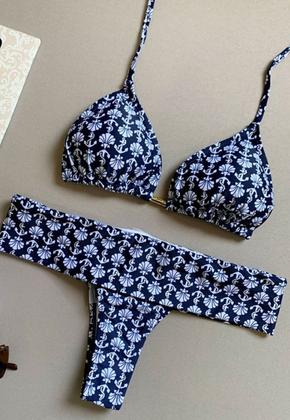 Imagem de Biquíni Feminino Cortininha Estampado Bojo e Calcinha Tanga
