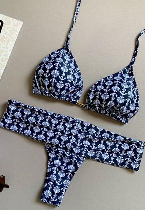 Imagem de Biquíni Feminino Cortininha Estampado Bojo e Calcinha Tanga