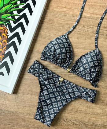 Imagem de Biquíni Feminino Cortininha Estampado Com Bojo Calcinha Bombom