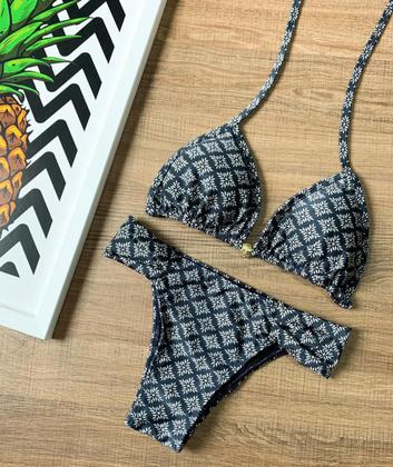 Imagem de Biquíni Feminino Cortininha Estampado Com Bojo Calcinha Bombom