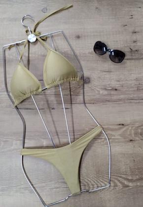 Imagem de Biquíni Feminino Cortininha Liso Com Bojo Com Calcinha Fio Dental e Asa Delta
