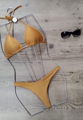 Imagem de Biquíni Feminino Cortininha Liso Com Bojo Com Calcinha Fio Dental e Asa Delta