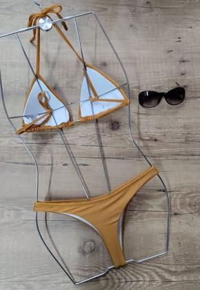 Imagem de Biquíni Feminino Cortininha Liso Com Bojo Com Calcinha Fio Dental e Asa Delta