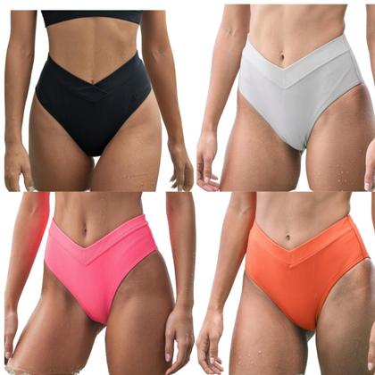 Imagem de Biquini Feminino Fio Dental Cintura Alta Asa Delta Top Verão Efeito Lipo Cortininha Marquinha Moda Praia MONTE O SEU