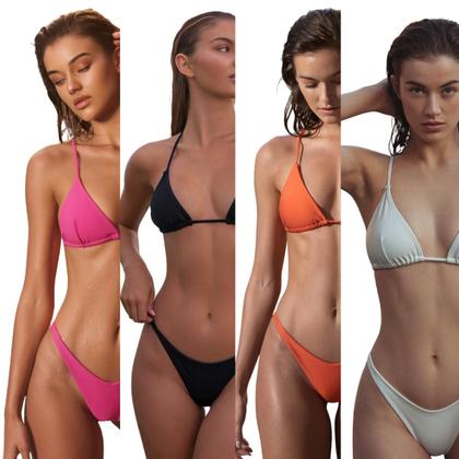 Imagem de Biquini Feminino Fio Dental Cintura Alta Asa Delta Top Verão Efeito Lipo Cortininha Marquinha Moda Praia MONTE O SEU