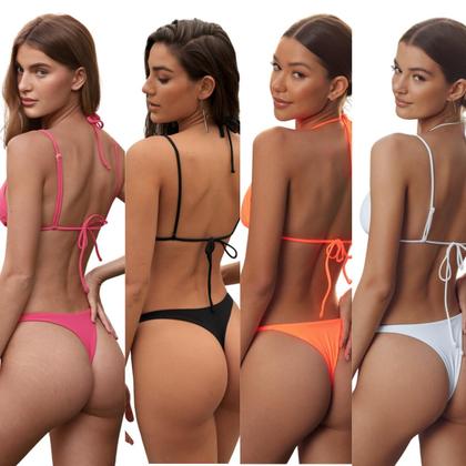 Imagem de Biquini Feminino Fio Dental Cintura Alta Asa Delta Top Verão Efeito Lipo Cortininha Marquinha Moda Praia MONTE O SEU