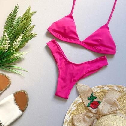 Imagem de Biquíni Feminino Liso Aviador Com Bojo Calcinha Asa Delta e Fio Duplo