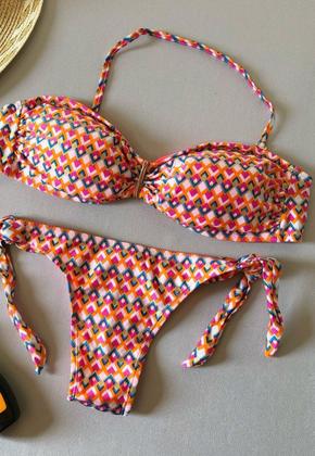 Imagem de Biquíni Feminino Meia Taça Com Alça Removível Calcinha Amarra Lateral