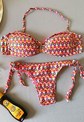 Imagem de Biquíni Feminino Meia Taça Com Alça Removível Calcinha Amarra Lateral