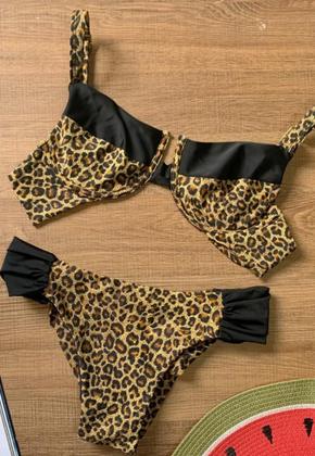 Imagem de Biquíni Feminino Onça Plus Size Aro Sem Bojo Calcinha Bombom e Fio Duplo