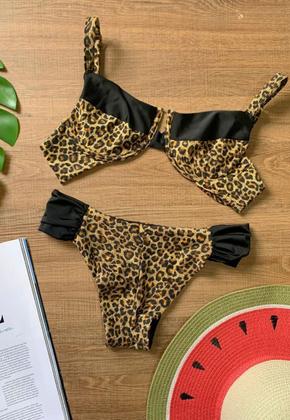 Imagem de Biquíni Feminino Onça Plus Size Aro Sem Bojo Calcinha Bombom e Fio Duplo