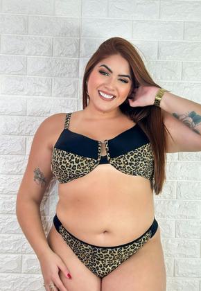 Imagem de Biquíni Feminino Onça Plus Size Aro Sem Bojo Calcinha Bombom e Fio Duplo
