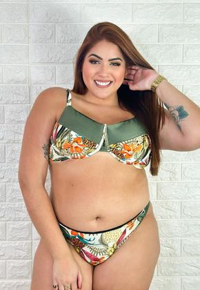 Imagem de Biquíni Feminino Plus Size de Aro Sem Bojo Com Calcinha BomBom e Fio Duplo Estampado Canelado