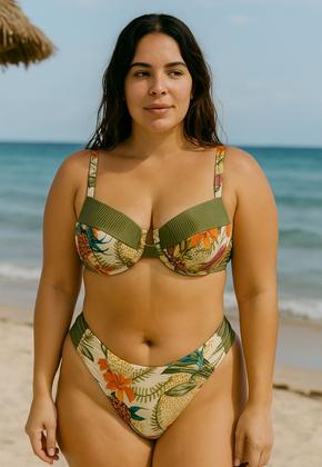 Imagem de Biquíni Feminino Plus Size de Aro Sem Bojo Com Calcinha BomBom e Fio Duplo Estampado Canelado