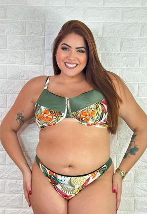 Imagem de Biquíni Feminino Plus Size de Aro Sem Bojo Com Calcinha BomBom e Fio Duplo Estampado Canelado