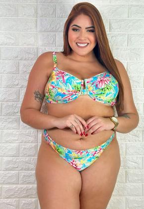 Imagem de Biquíni Feminino Plus Size de Aro Sem Bojo Com Calcinha BomBom e Fio Duplo Estampado
