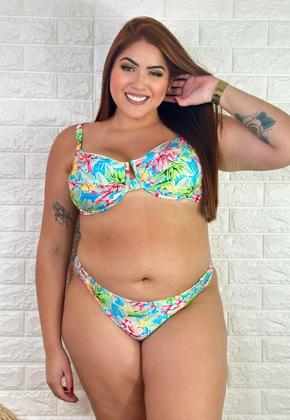 Imagem de Biquíni Feminino Plus Size de Aro Sem Bojo Com Calcinha BomBom e Fio Duplo Estampado